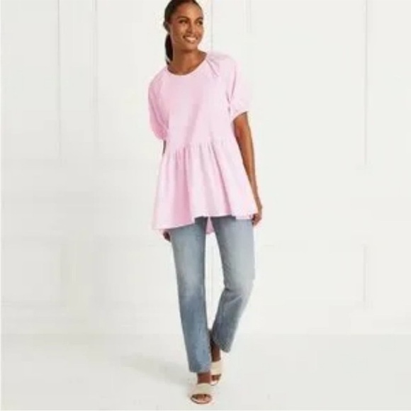 HILL HOUSE The Francesca Ballerina Pink Top Relaxed Fit High Low Shirt Sz S NEW